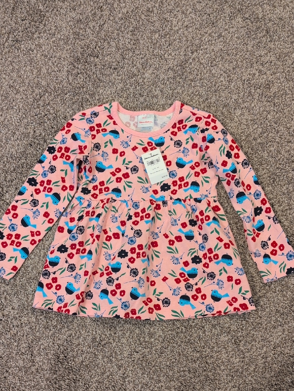 HA Pink Floral & Bird Long Sleeve Toddler Dress/Tunic